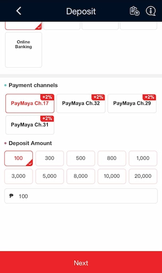 Step 3: Enter the deposit amount and select Next below