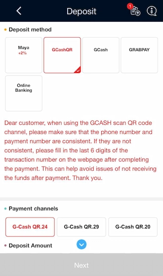 Step 1: The first step is to choose the GCashQR deposit method 