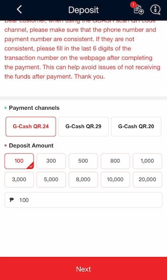 Step 2: Enter the deposit amount 