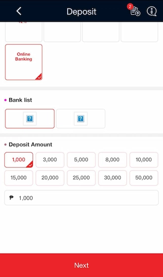 Step 2: Enter the deposit amount and select Next